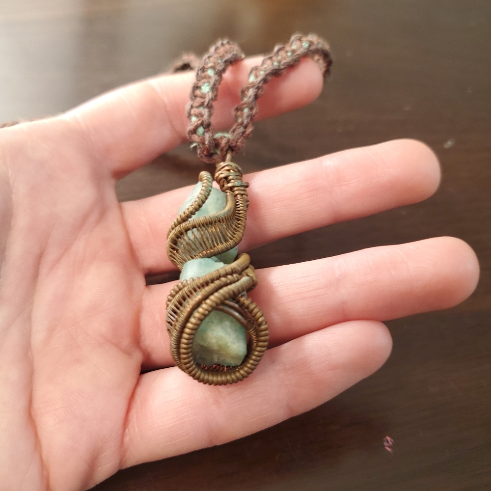Jade wire wrap pendant
